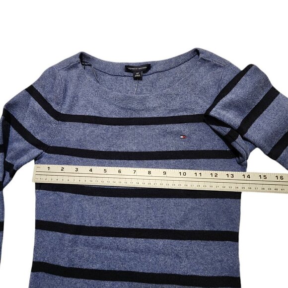 Tommy Hilfiger Womens Sweater Casual Striped 100% Cotton Blue Sz S - Picture 3 of 15